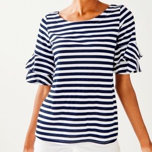 Lilly Pulitzer XL Navy/White Ruffle Sleeve Top